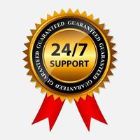 Vector 24 7 SUPPORT gold sign, label template