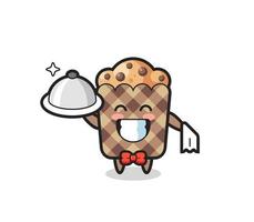 Mascota de personaje de muffin como camareros. vector