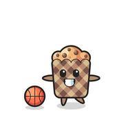 ilustración de dibujos animados de muffin está jugando baloncesto vector