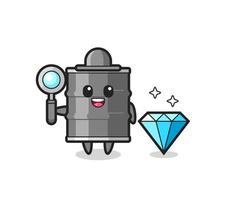 Illustration of oil drum character with a diamond vector