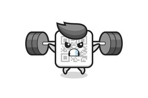 qr code mascot cartoon with a barbell vector