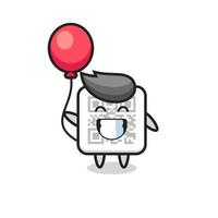 qr code mascot illustration is playing balloon vector