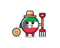 Mascot character of kuwait flag badge as a farmer vector