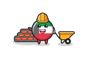 Cartoon character of kuwait flag badge as a builder vector