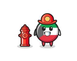 Personaje de mascota de la insignia de la bandera de Kuwait como bombero vector