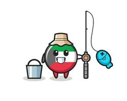 Mascot character of kuwait flag badge as a fisherman vector