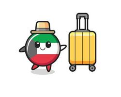 kuwait flag badge cartoon illustration with luggage on vacation vector