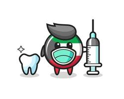 Personaje de mascota de la insignia de la bandera de Kuwait como dentista vector