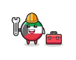 Mascot cartoon of kuwait flag badge as a mechanic vector