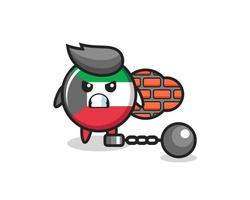 Character mascot of kuwait flag badge as a prisoner vector