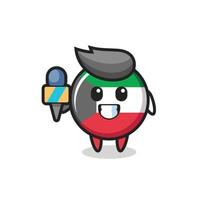 Character mascot of kuwait flag badge as a news reporter vector
