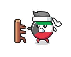 ilustración de dibujos animados de la insignia de la bandera de kuwait como un luchador de karate vector