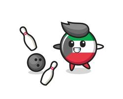 Character cartoon of kuwait flag badge is playing bowling vector