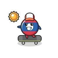 laos flag badge character illustration ride a skateboard vector