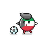 Ilustración de dibujos animados de la insignia de la bandera de Kuwait está jugando al fútbol vector