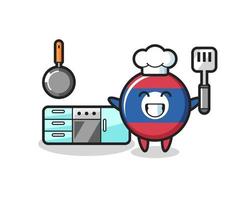 laos flag badge character illustration as a chef is cooking vector