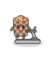 muffin cartoon character walking on the treadmill vector