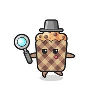 personaje de dibujos animados de muffin buscando con una lupa vector