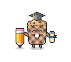 la caricatura de la ilustración del muffin es la graduación con un lápiz gigante vector