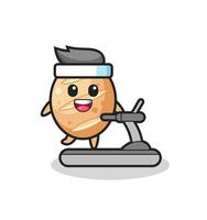 french bread cartoon character walking on the treadmill vector