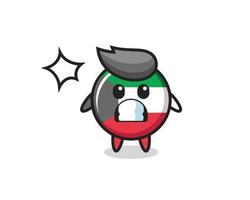 kuwait flag badge character cartoon with shocked gesture vector