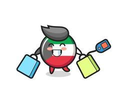 kuwait flag badge mascot cartoon holding a shopping bag vector