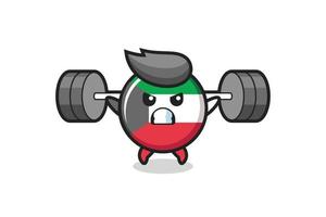 kuwait flag badge mascot cartoon with a barbell vector