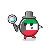 kuwait flag badge cartoon character searching with a magnifying glass vector