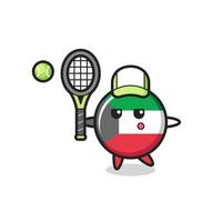 Cartoon character of kuwait flag badge as a tennis player vector