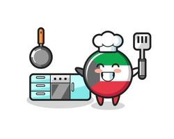 ilustración de personaje de insignia de bandera de kuwait mientras un chef está cocinando vector