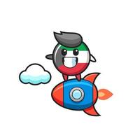 kuwait flag badge mascot character riding a rocket vector