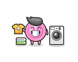 Mascot cartoon of clothing button with washing machine vector