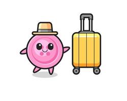clothing button cartoon illustration with luggage on vacation