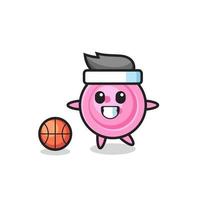 Illustration of clothing button cartoon is playing basketball vector