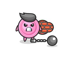 Character mascot of clothing button as a prisoner vector