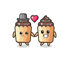cupcake cartoon character couple with fall in love gesture vector