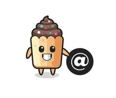 Cartoon Illustration of cupcake standing beside the At symbol vector