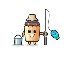 Mascot character of cupcake as a fisherman vector