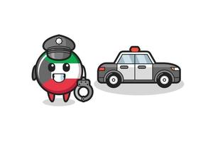 Cartoon mascot of kuwait flag badge as a police vector