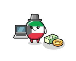 Mascot Illustration of kuwait flag badge as a hacker vector