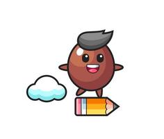 chocolate egg mascot illustration riding on a giant pencil vector