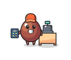 Illustration of chocolate egg character as a cashier vector