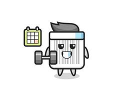 barcode mascot cartoon doing fitness with dumbbell vector