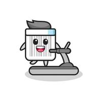 barcode cartoon character walking on the treadmill vector