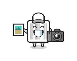 Ilustración de personaje de código de barras como fotógrafo. vector