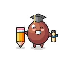 chocolate egg illustration cartoon is graduation with a giant pencil vector