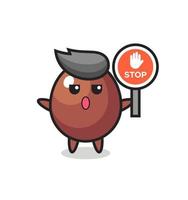 chocolate egg character illustration holding a stop sign vector