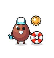 mascota de dibujos animados de huevo de chocolate como guardia de playa vector