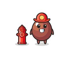 Mascot character of chocolate egg as a firefighter vector