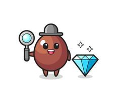 Illustration of chocolate egg character with a diamond vector